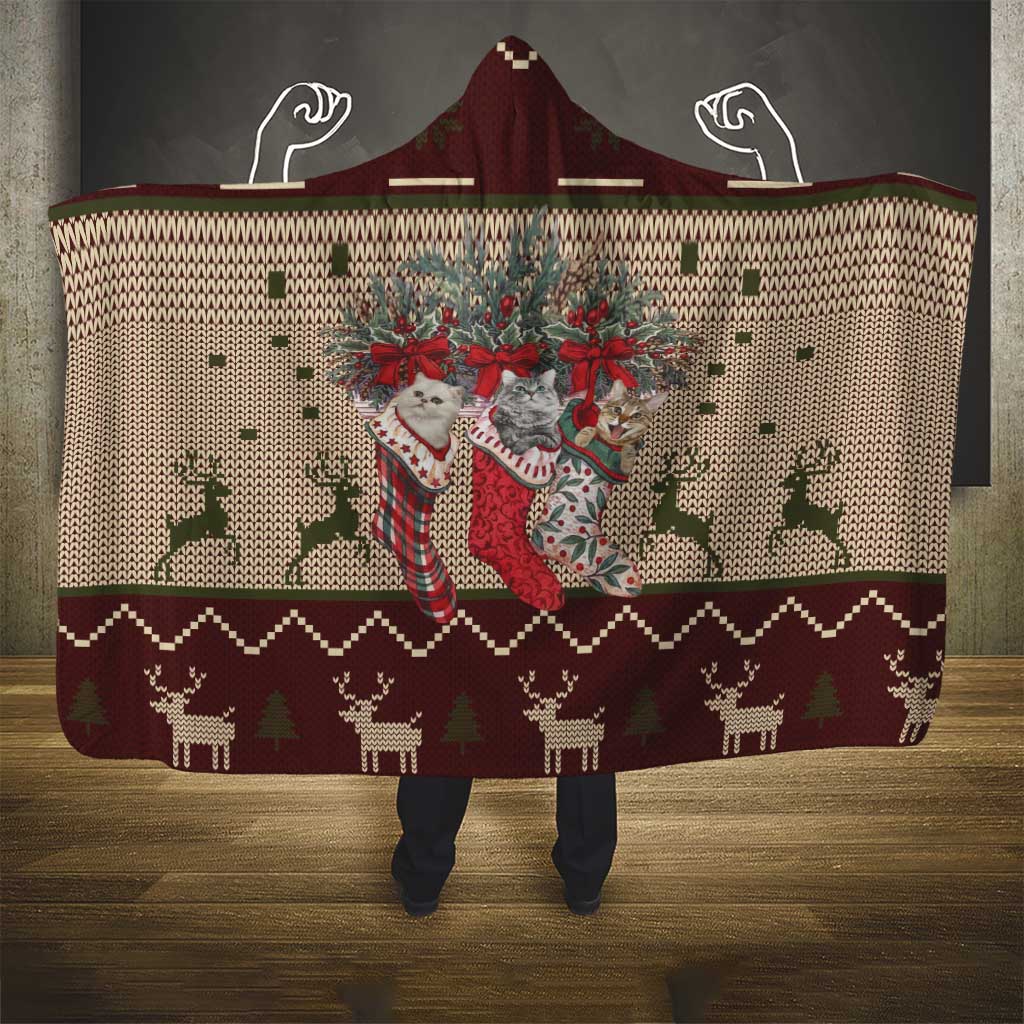 Cat And Sock Christmas Hooded Blanket Xmas Holiday Patterns - Wonder Print Shop