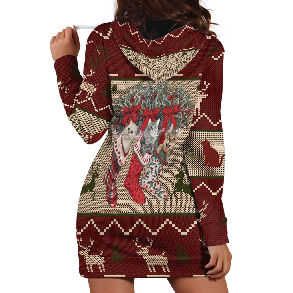 Cat And Sock Christmas Hoodie Dress Xmas Holiday Patterns - Wonder Print Shop