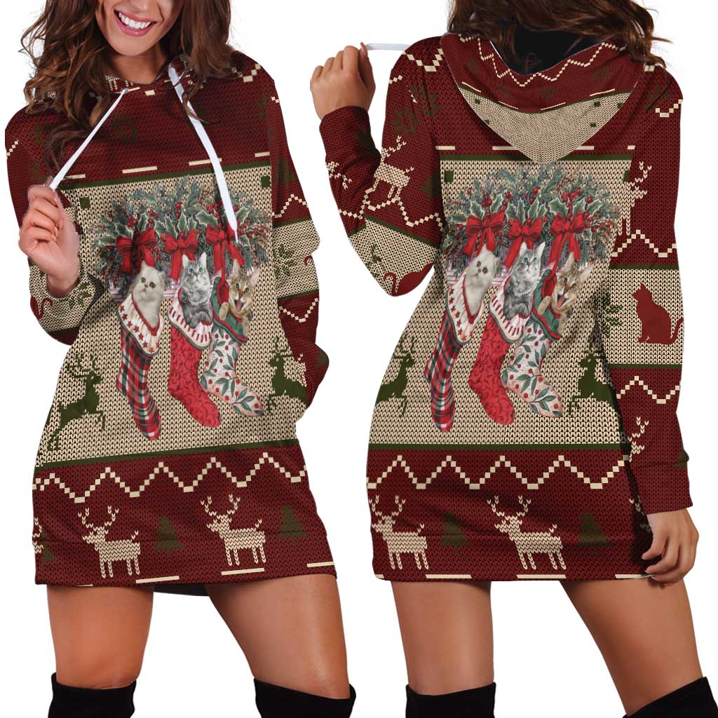Cat And Sock Christmas Hoodie Dress Xmas Holiday Patterns - Wonder Print Shop