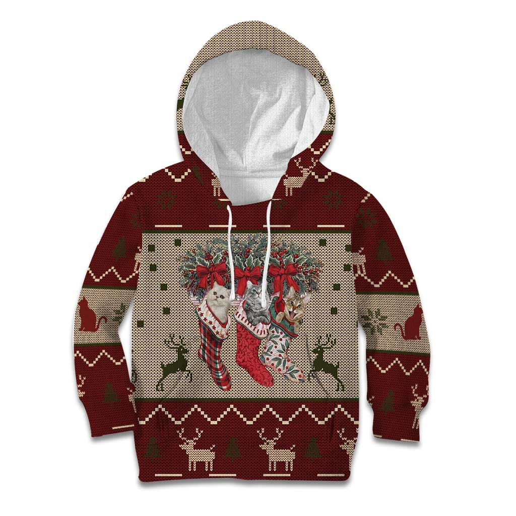 Cat And Sock Christmas Kid Hoodie Xmas Holiday Patterns - Wonder Print Shop