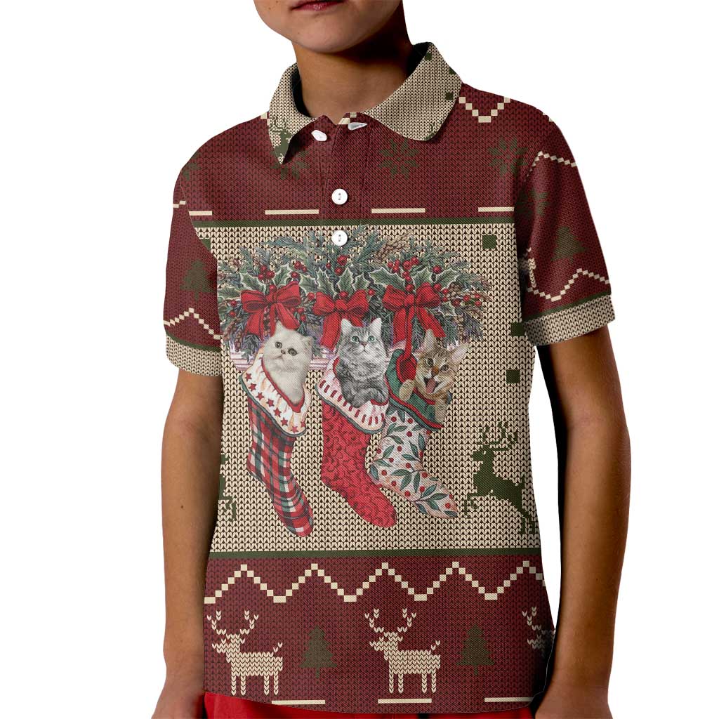 Cat And Sock Christmas Kid Polo Shirt Xmas Holiday Patterns - Wonder Print Shop