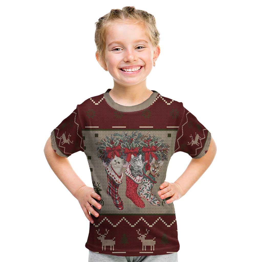 Cat And Sock Christmas Kid T Shirt Xmas Holiday Patterns - Wonder Print Shop