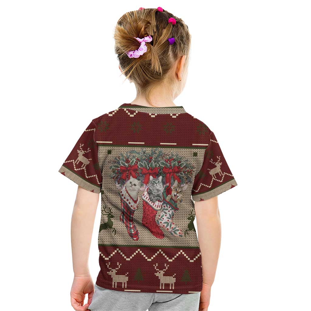 Cat And Sock Christmas Kid T Shirt Xmas Holiday Patterns - Wonder Print Shop
