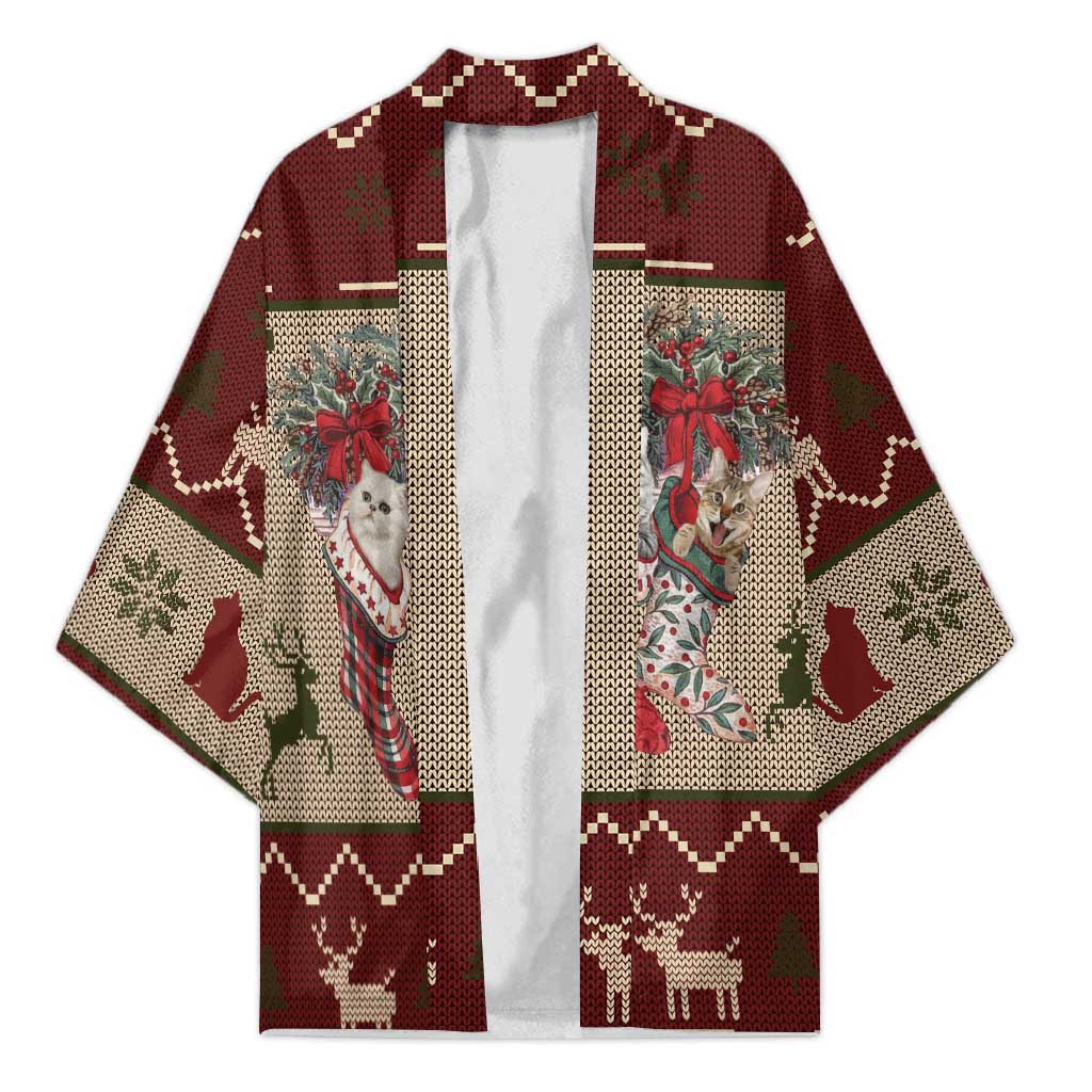 Cat And Sock Christmas Kimono Xmas Holiday Patterns - Wonder Print Shop