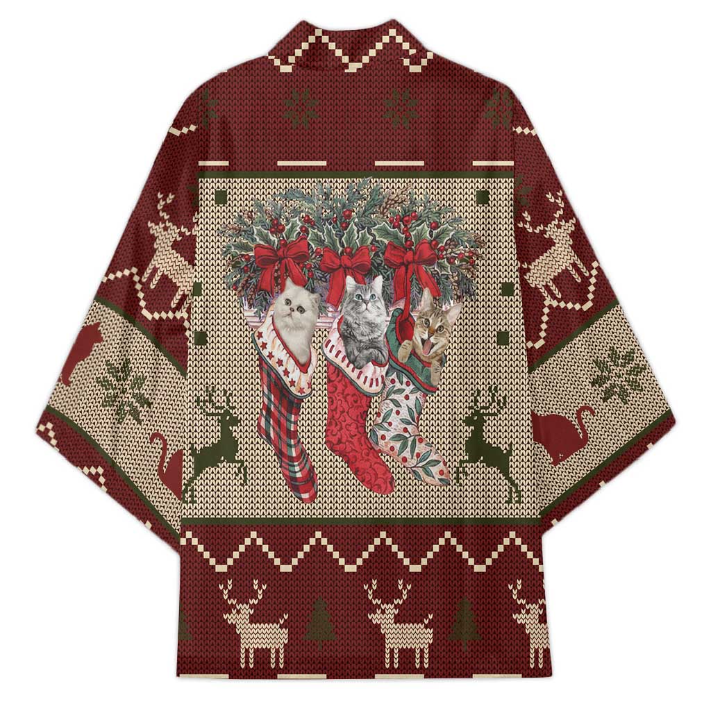 Cat And Sock Christmas Kimono Xmas Holiday Patterns - Wonder Print Shop
