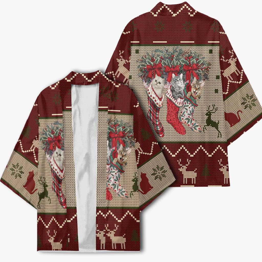 Cat And Sock Christmas Kimono Xmas Holiday Patterns - Wonder Print Shop