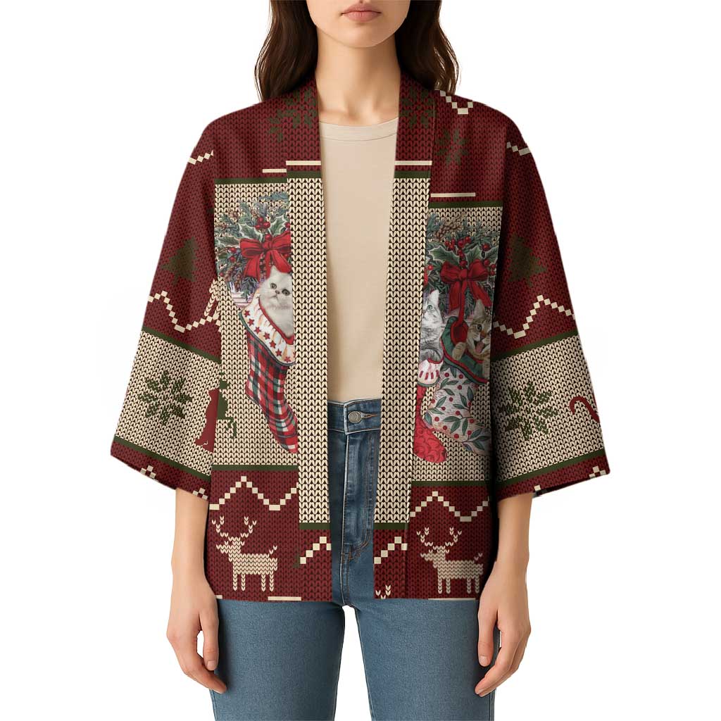 Cat And Sock Christmas Kimono Xmas Holiday Patterns - Wonder Print Shop