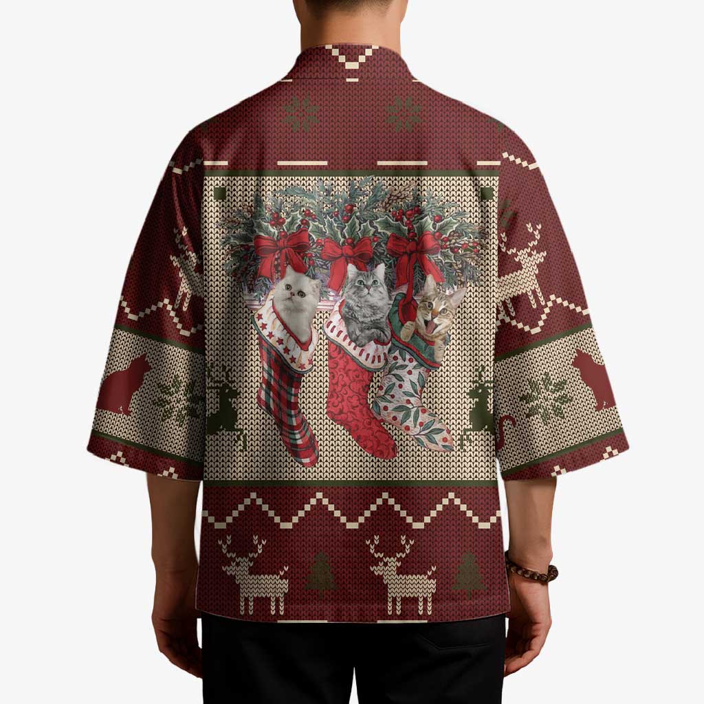 Cat And Sock Christmas Kimono Xmas Holiday Patterns - Wonder Print Shop