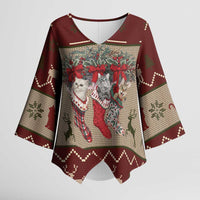 Cat And Sock Christmas Kimono Sleeve Blouse Xmas Holiday Patterns - Wonder Print Shop