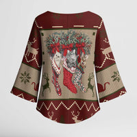 Cat And Sock Christmas Kimono Sleeve Blouse Xmas Holiday Patterns - Wonder Print Shop