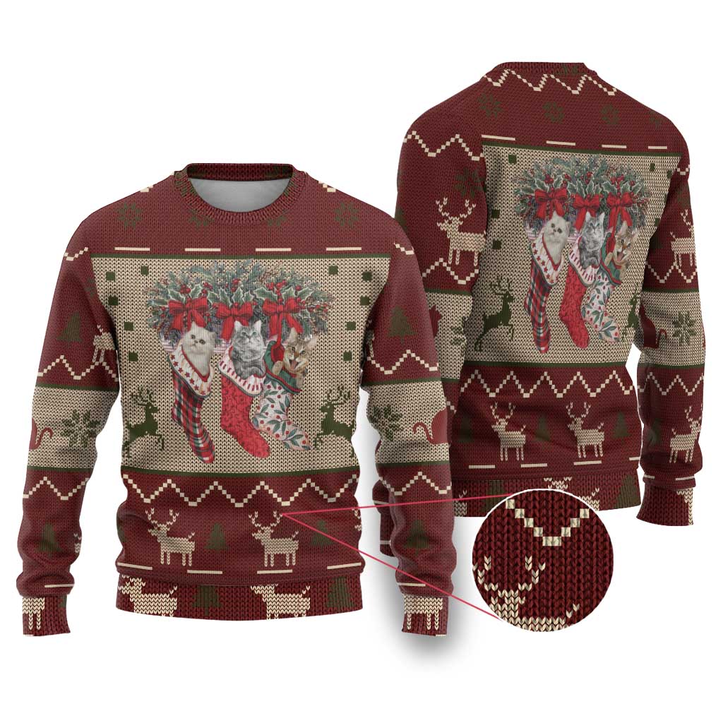 Cat And Sock Christmas Ugly Christmas Sweater Xmas Holiday Patterns - Wonder Print Shop