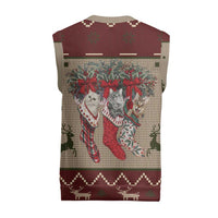 Cat And Sock Christmas Knitted V-Neck Vest Xmas Holiday Patterns - Wonder Print Shop