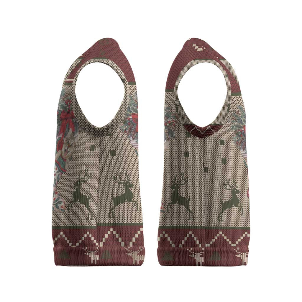 Cat And Sock Christmas Knitted V-Neck Vest Xmas Holiday Patterns - Wonder Print Shop