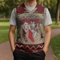 Cat And Sock Christmas Knitted V-Neck Vest Xmas Holiday Patterns - Wonder Print Shop