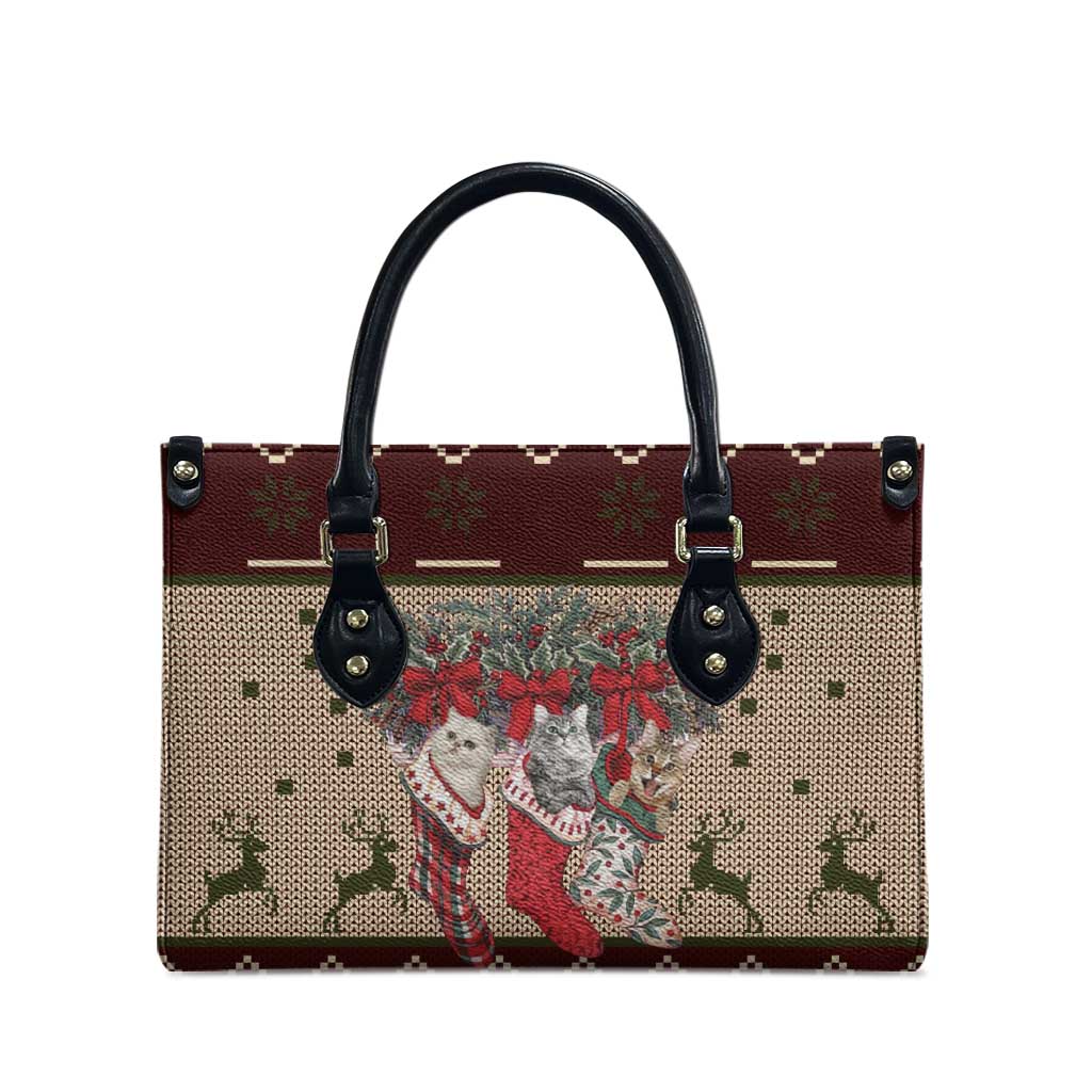 Cat And Sock Christmas Leather Bag Xmas Holiday Patterns - Wonder Print Shop