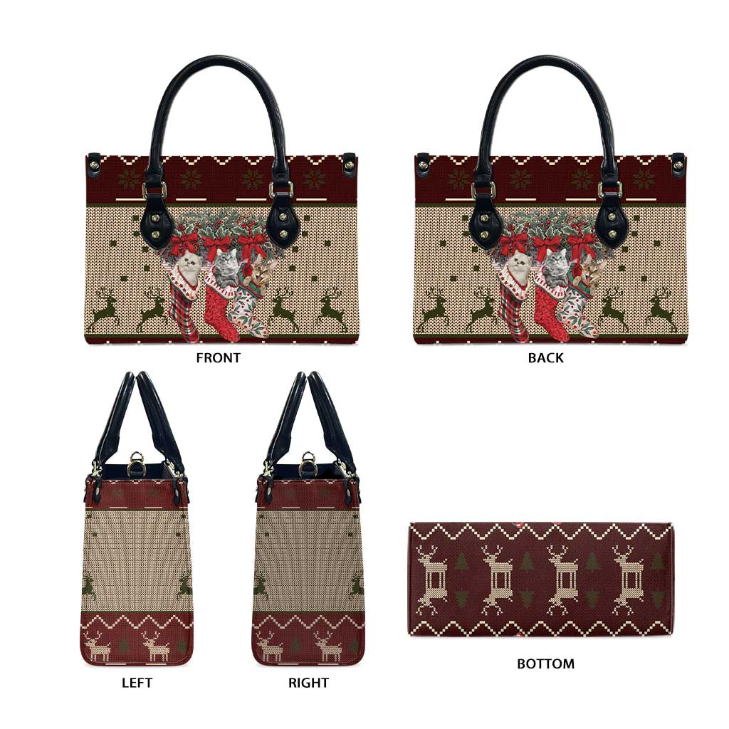 Cat And Sock Christmas Leather Bag Xmas Holiday Patterns - Wonder Print Shop