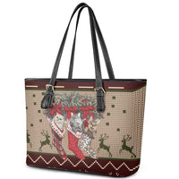 Cat And Sock Christmas Leather Tote Bag Xmas Holiday Patterns - Wonder Print Shop