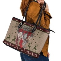 Cat And Sock Christmas Leather Tote Bag Xmas Holiday Patterns - Wonder Print Shop