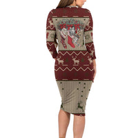 Cat And Sock Christmas Long Sleeve Bodycon Dress Xmas Holiday Patterns - Wonder Print Shop