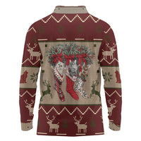Cat And Sock Christmas Long Sleeve Polo Shirt Xmas Holiday Patterns - Wonder Print Shop
