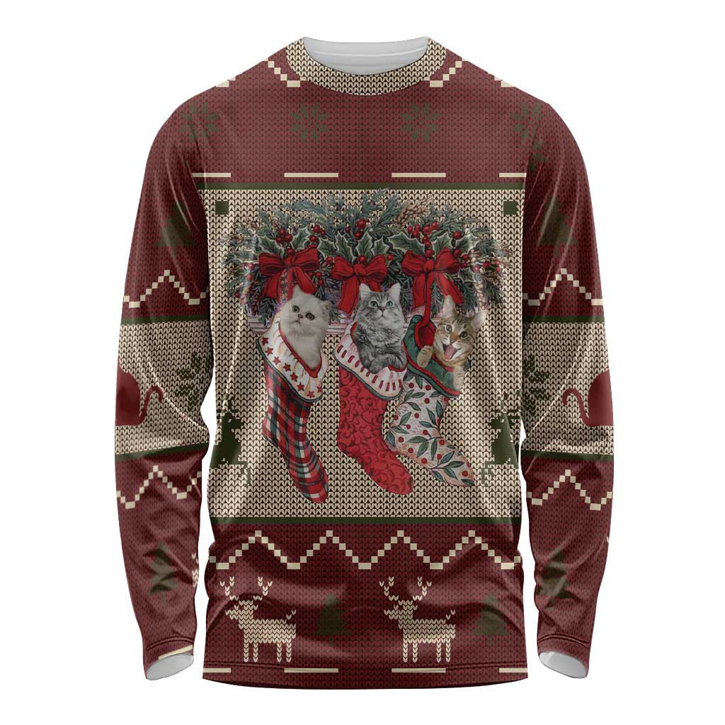 Cat And Sock Christmas Long Sleeve Shirt Xmas Holiday Patterns - Wonder Print Shop