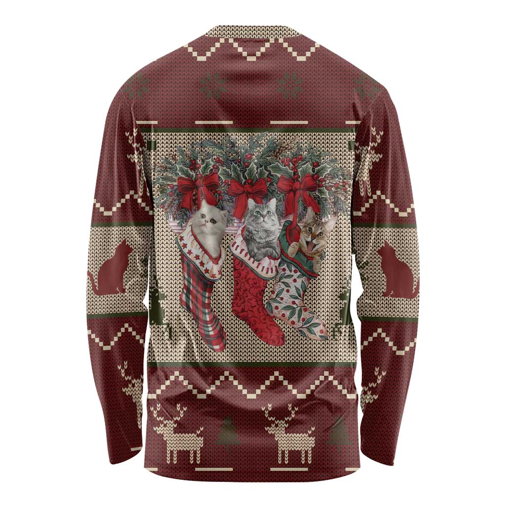 Cat And Sock Christmas Long Sleeve Shirt Xmas Holiday Patterns - Wonder Print Shop