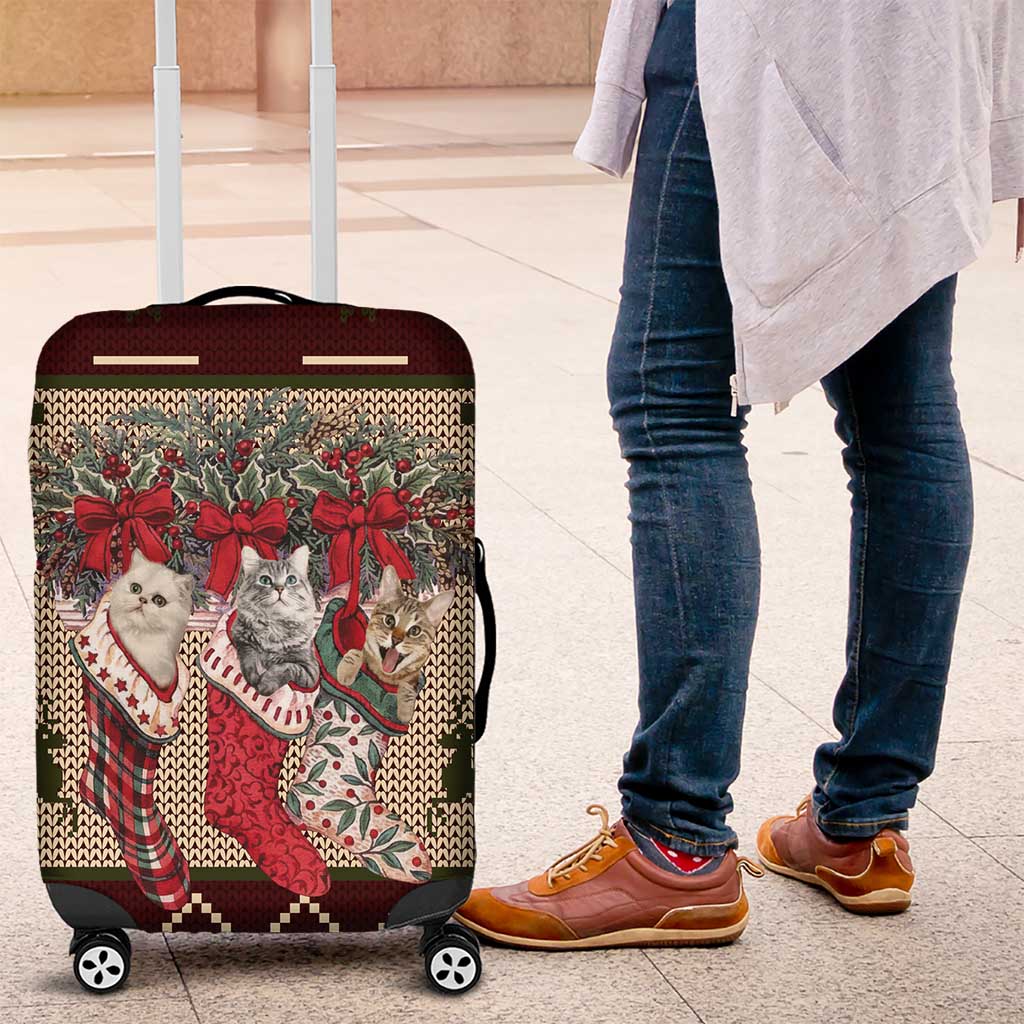 Cat And Sock Christmas Luggage Cover Xmas Holiday Patterns - Wonder Print Shop