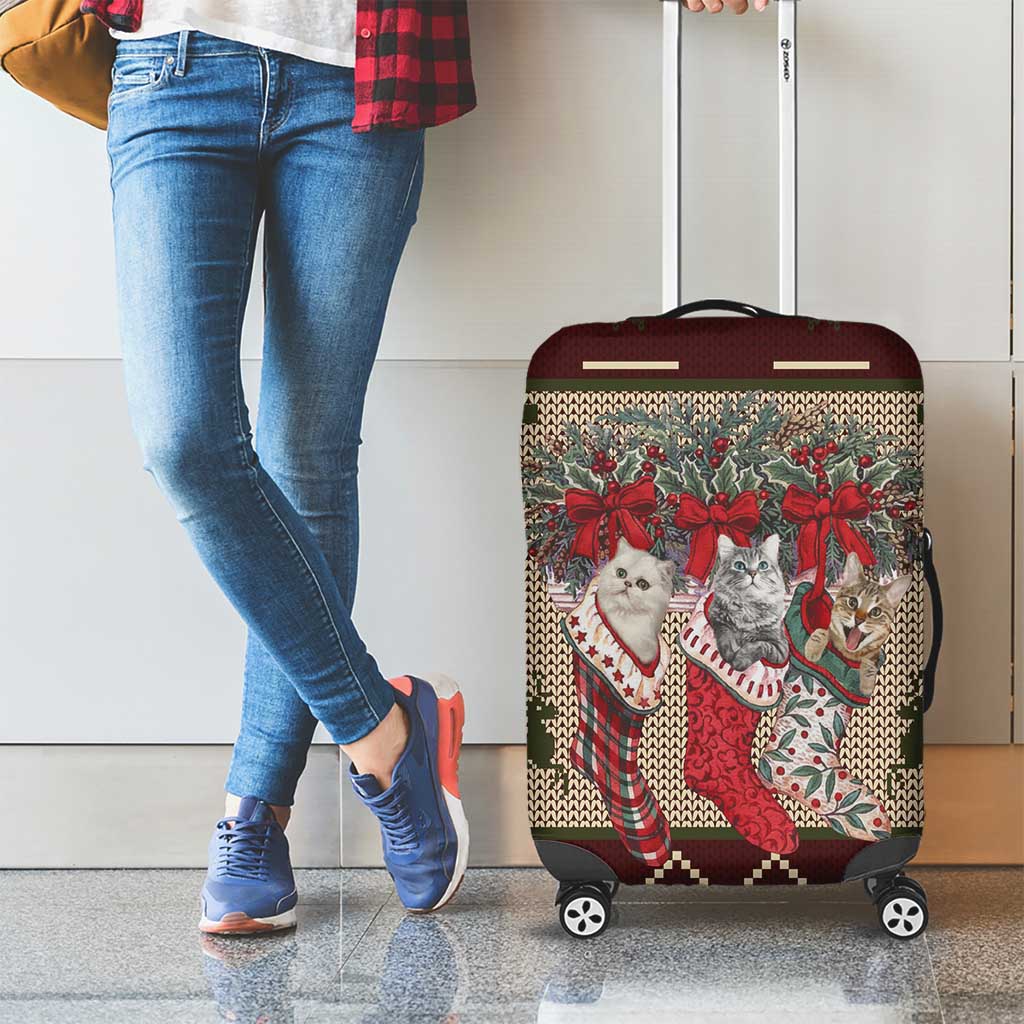 Cat And Sock Christmas Luggage Cover Xmas Holiday Patterns - Wonder Print Shop
