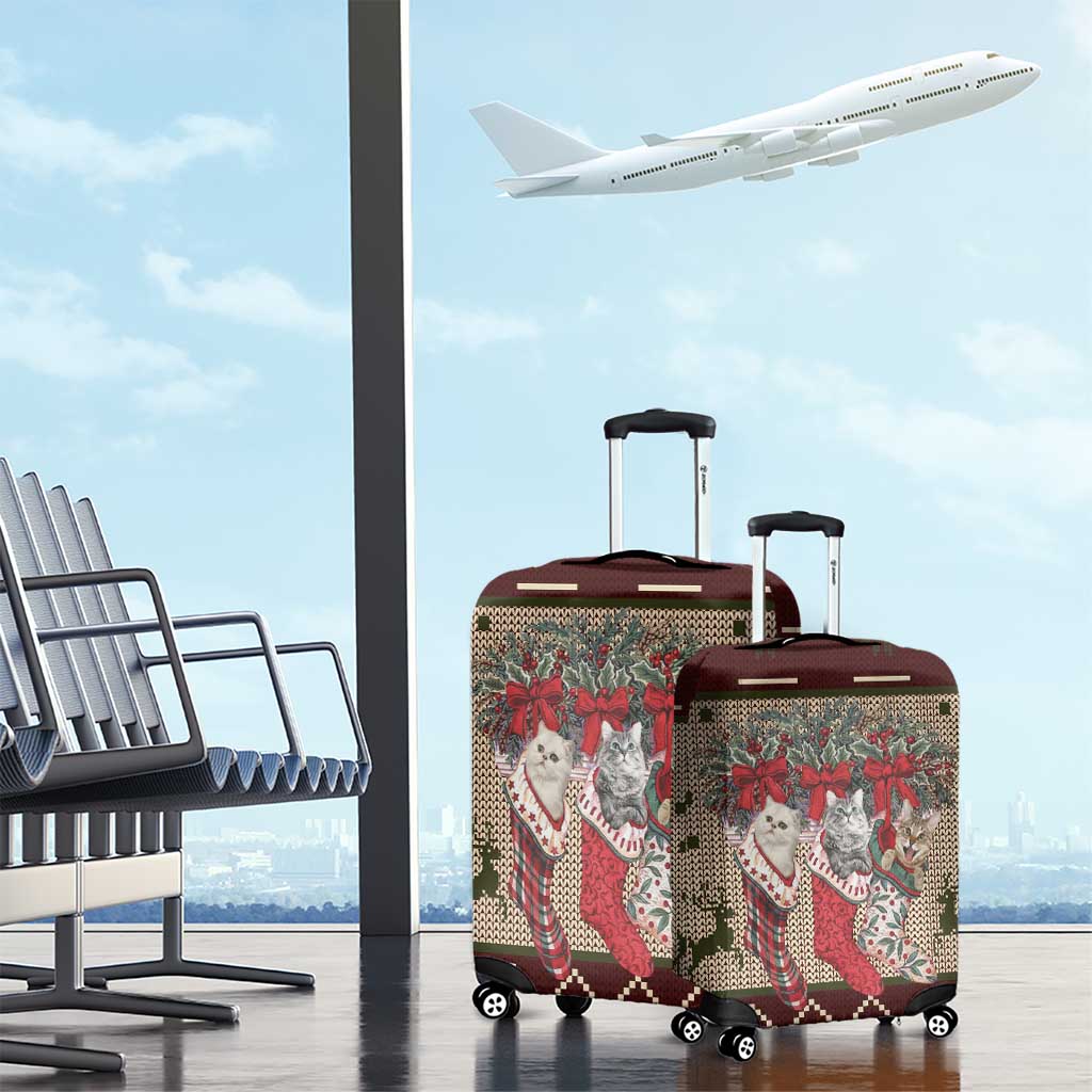 Cat And Sock Christmas Luggage Cover Xmas Holiday Patterns - Wonder Print Shop