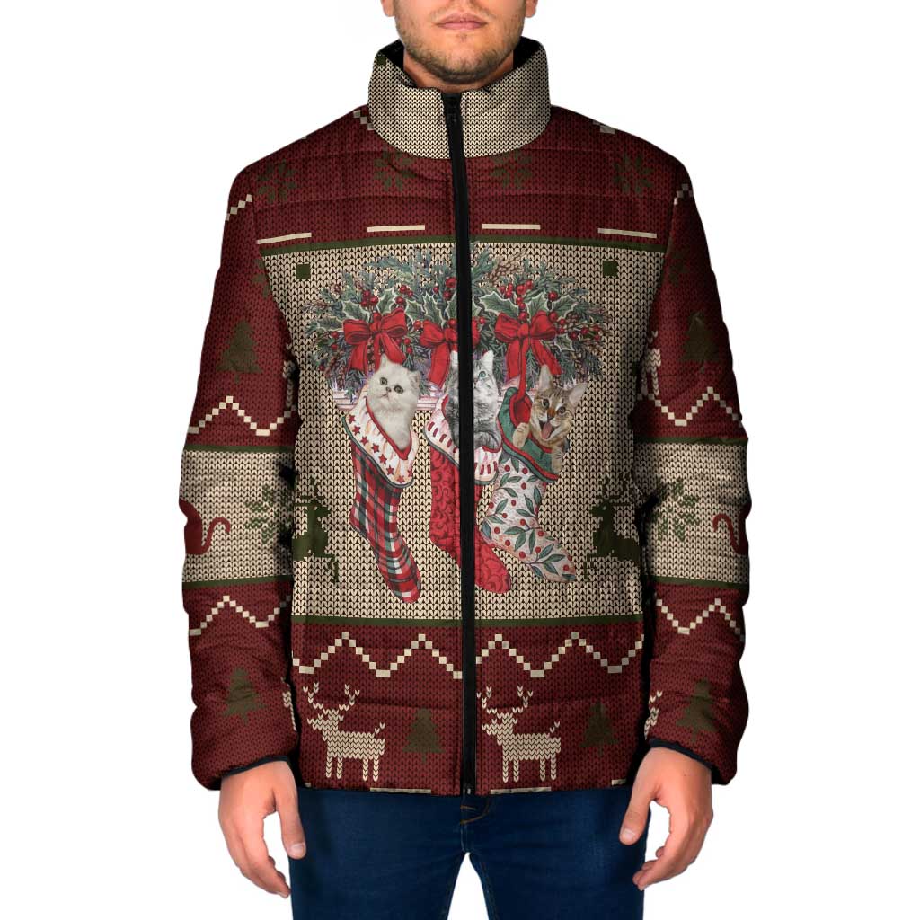 Cat And Sock Christmas Padded Jacket Xmas Holiday Patterns - Wonder Print Shop