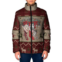 Cat And Sock Christmas Padded Jacket Xmas Holiday Patterns - Wonder Print Shop