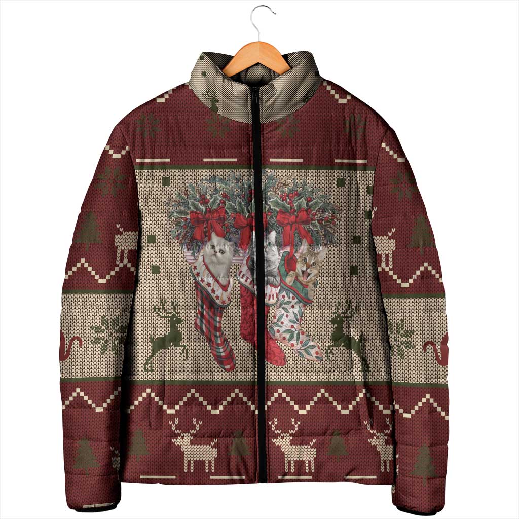 Cat And Sock Christmas Padded Jacket Xmas Holiday Patterns - Wonder Print Shop