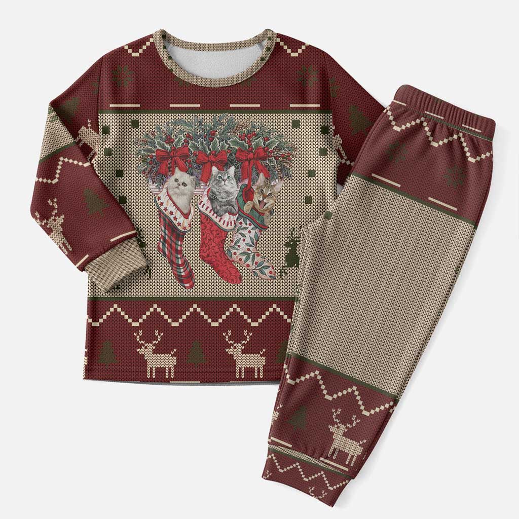 Cat And Sock Christmas Pajama Set Xmas Holiday Patterns - Wonder Print Shop