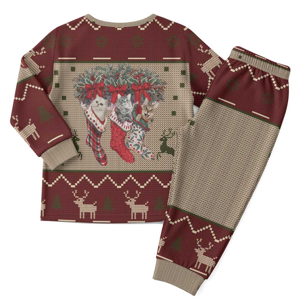 Cat And Sock Christmas Pajama Set Xmas Holiday Patterns - Wonder Print Shop