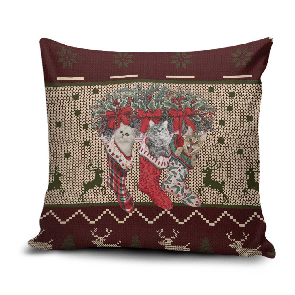 Cat And Sock Christmas Pillow Cover Xmas Holiday Patterns - Wonder Print Shop