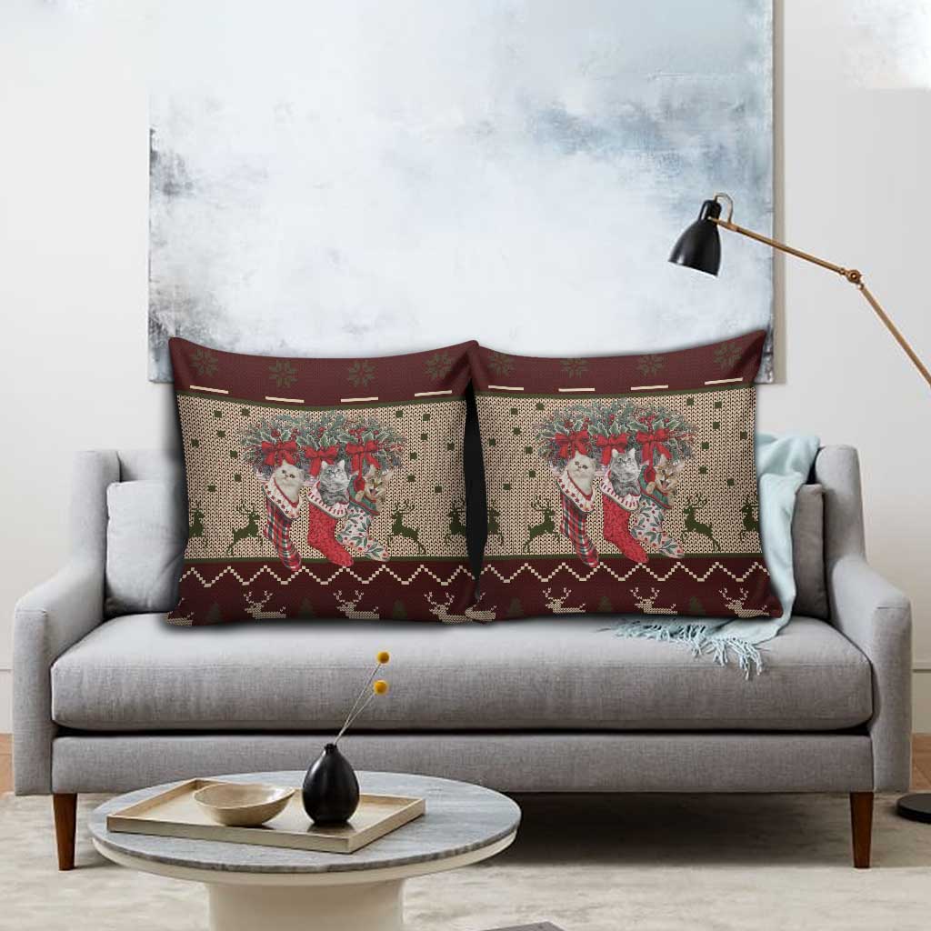 Cat And Sock Christmas Pillow Cover Xmas Holiday Patterns - Wonder Print Shop