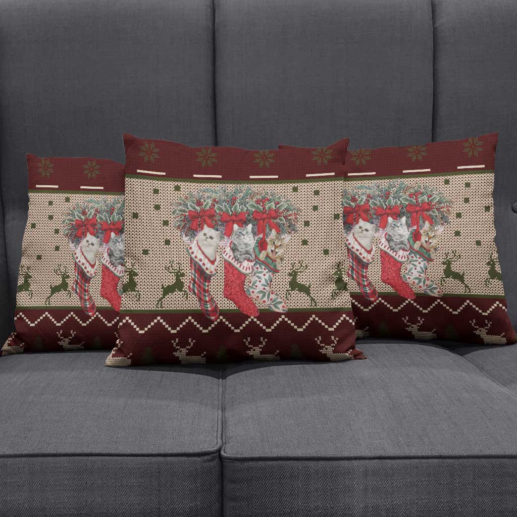 Cat And Sock Christmas Pillow Cover Xmas Holiday Patterns - Wonder Print Shop