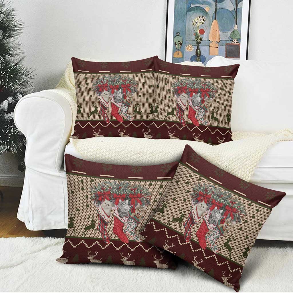 Cat And Sock Christmas Pillow Cover Xmas Holiday Patterns - Wonder Print Shop