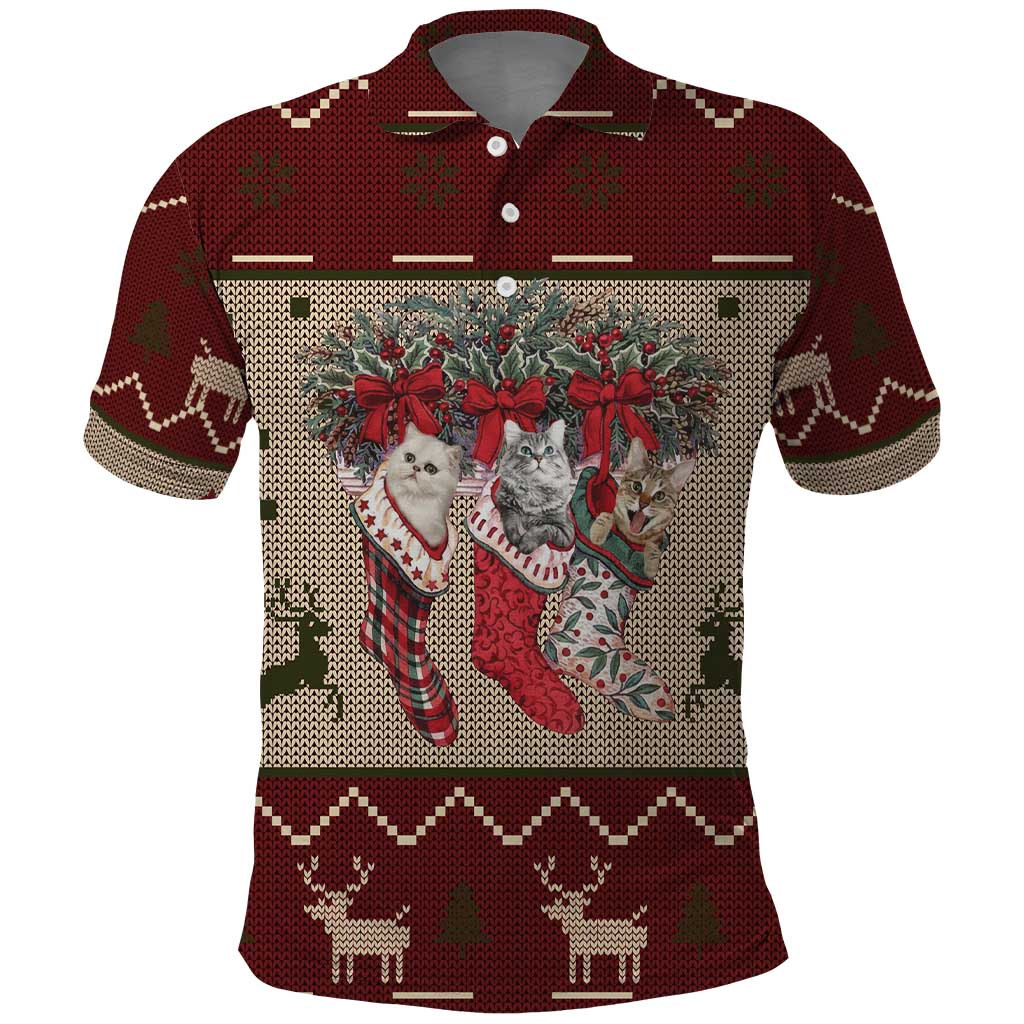 Cat And Sock Christmas Polo Shirt Xmas Holiday Patterns - Wonder Print Shop