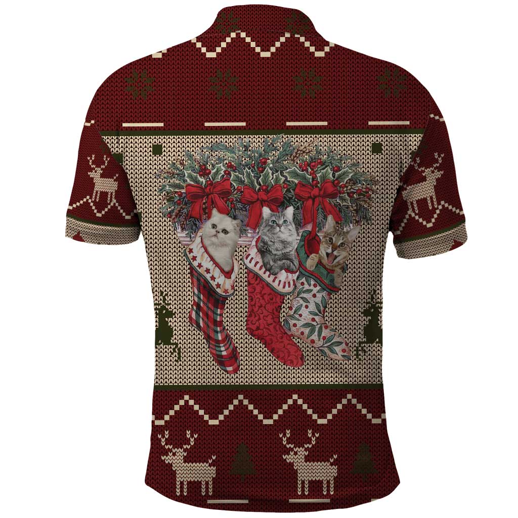 Cat And Sock Christmas Polo Shirt Xmas Holiday Patterns - Wonder Print Shop
