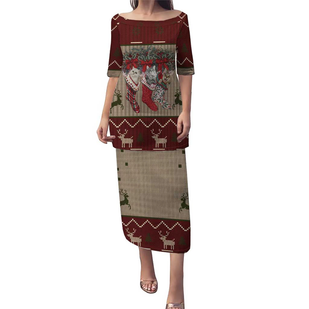 Cat And Sock Christmas Puletasi Xmas Holiday Patterns - Wonder Print Shop