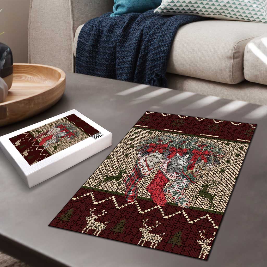 Cat And Sock Christmas Puzzle Xmas Holiday Patterns - Wonder Print Shop