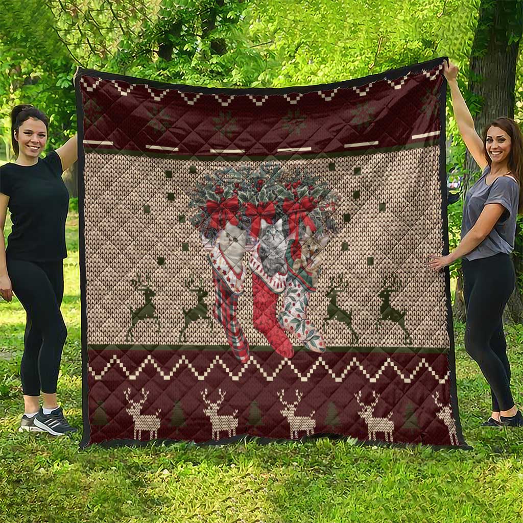 Cat And Sock Christmas Quilt Xmas Holiday Patterns - Wonder Print Shop