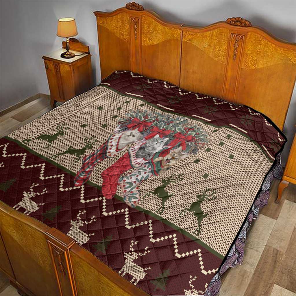 Cat And Sock Christmas Quilt Xmas Holiday Patterns - Wonder Print Shop