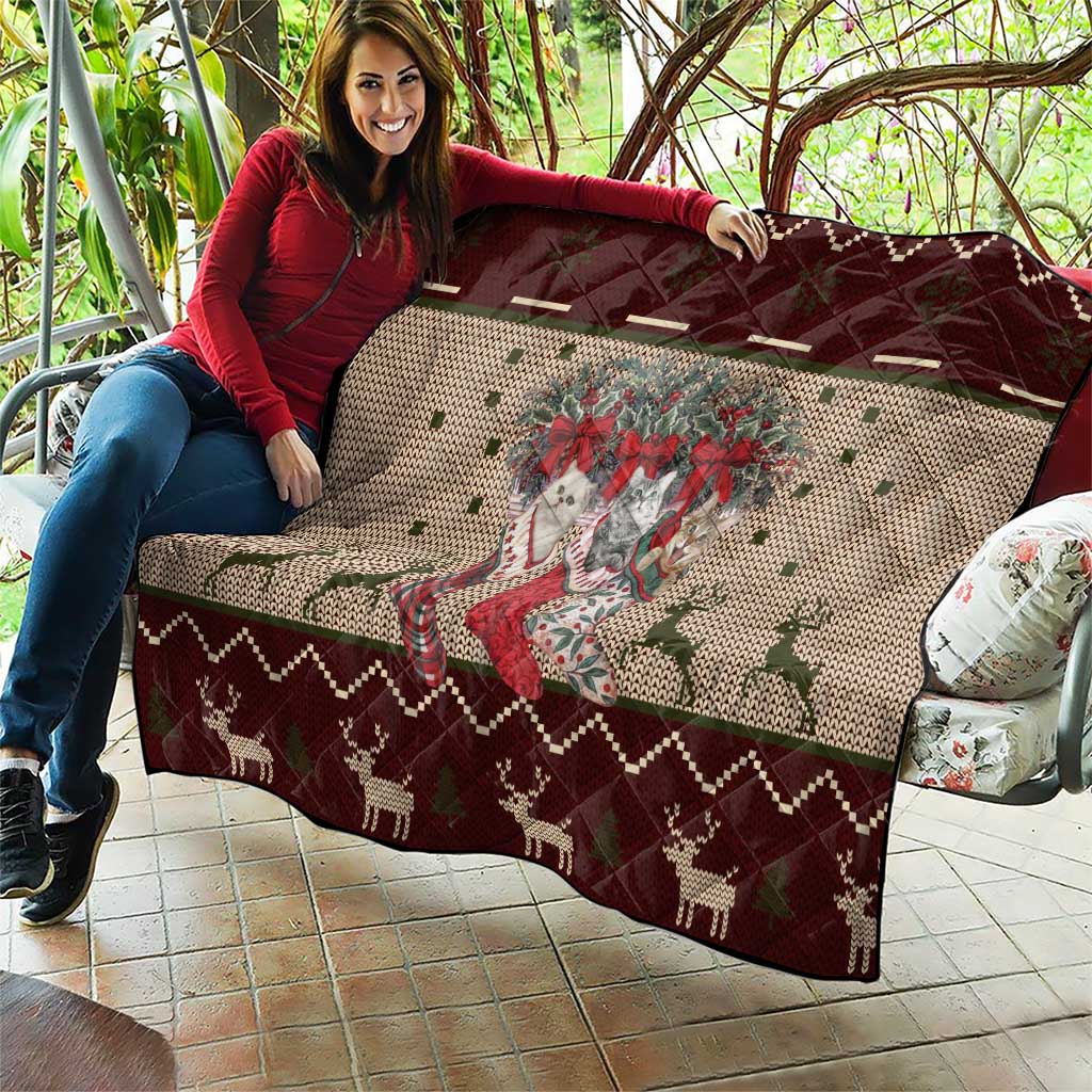 Cat And Sock Christmas Quilt Xmas Holiday Patterns - Wonder Print Shop