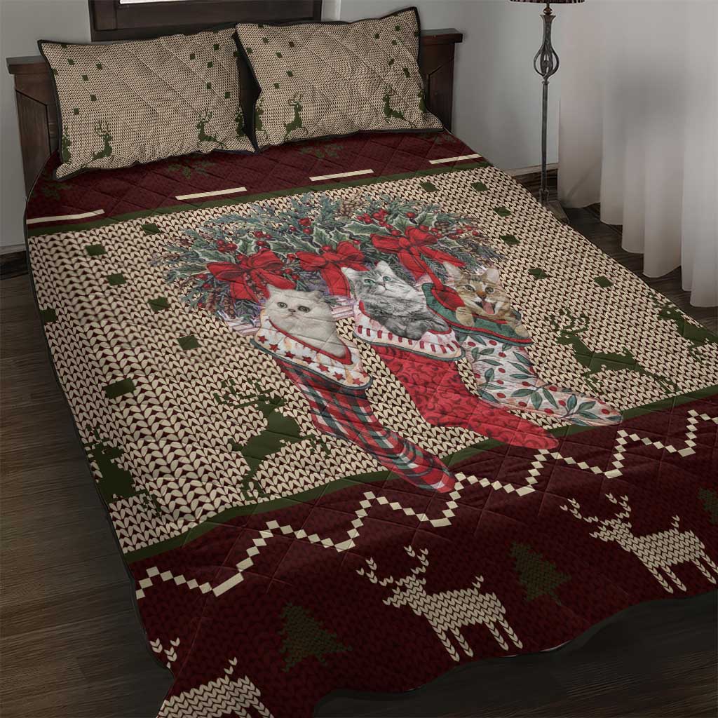 Cat And Sock Christmas Quilt Bed Set Xmas Holiday Patterns - Wonder Print Shop