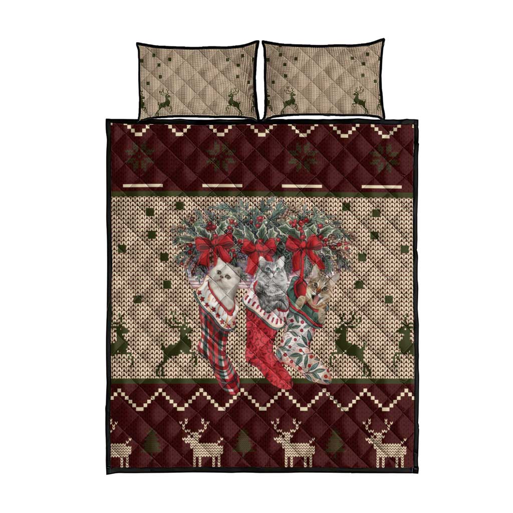 Cat And Sock Christmas Quilt Bed Set Xmas Holiday Patterns - Wonder Print Shop