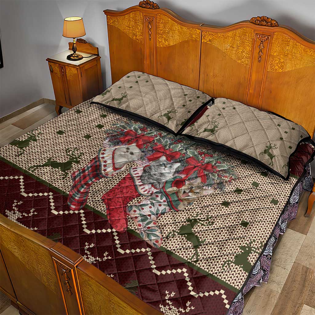 Cat And Sock Christmas Quilt Bed Set Xmas Holiday Patterns - Wonder Print Shop