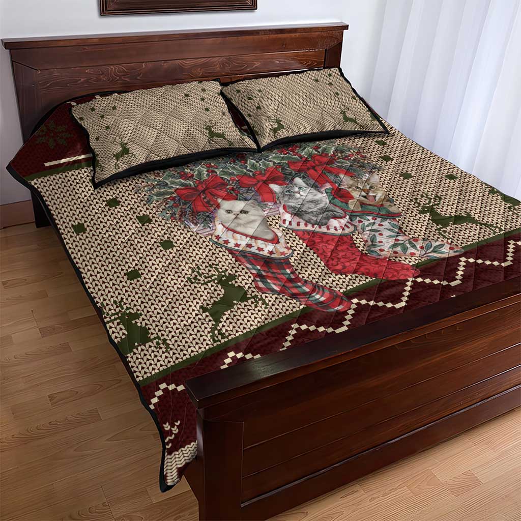Cat And Sock Christmas Quilt Bed Set Xmas Holiday Patterns - Wonder Print Shop