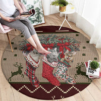 Cat And Sock Christmas Round Carpet Xmas Holiday Patterns - Wonder Print Shop